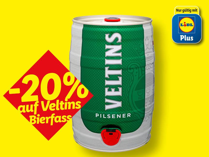 20% Rabatt auf Veltins Bierfass Angebot sichern mit Lidl Plus