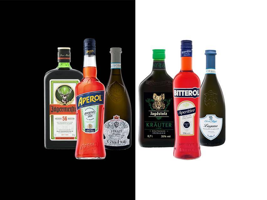 Aperol, Bitterol, Jägermeister und Sekt: Auswahl an Aperitifs.